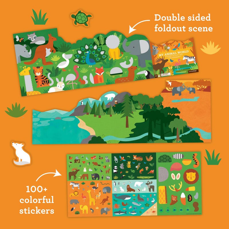 Petit Collage Sticker Activity Book, My Animal World â€“ Giant Fold Out Sticker Book for Kids, Includes Over 100 Reusable Stickers â€“ Activity Toys for Ages 4+ - Image 2